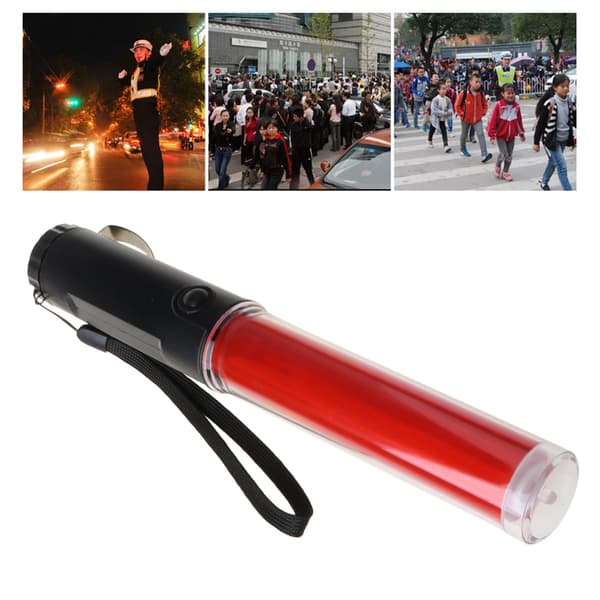 Kraftig LED Lommelygte Plastik Trafikstav Torch 4 Tilstande til Blizzard Flash
