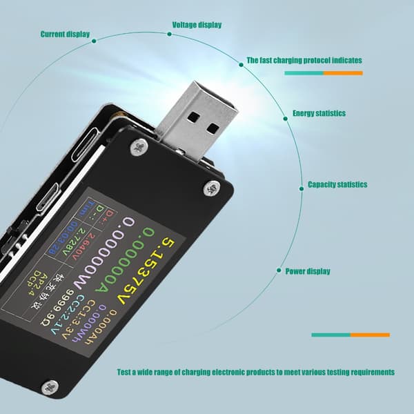USB-strömmätare för snabbladdningsanalys USB-multimeter USB C-strömmätare