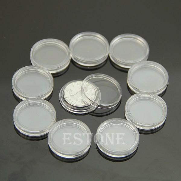 Varma 10 st 20 mm klara runda fodral Myntförvaringskapslar Hållare Rund Plast