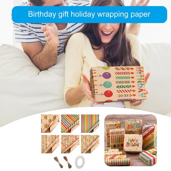 Presentpapper med blandade designer, korttejp och halmsnöre för vän