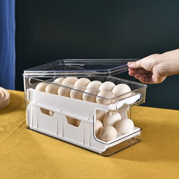 Praktisk plastbeholder plassbesparende eggbrett automatisk eggdispenser