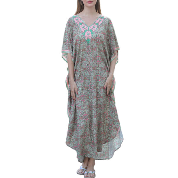 Fashion Women Long Dress Robe Over Sized Bikini Cover Up Blossom Print Kaftan