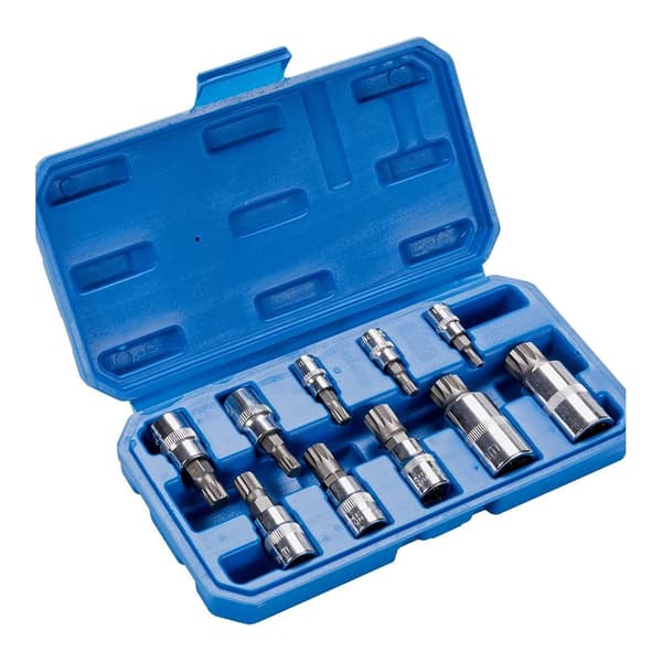 Socketadapter 10 stk. 12-punkts trippel firkant spline bit socket sett for bil