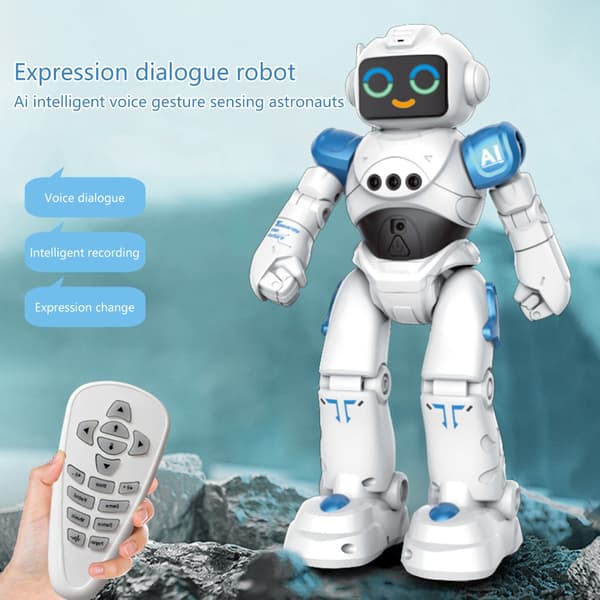 Interaktiv programmerbar robot med geststyrning och musikdans för barn