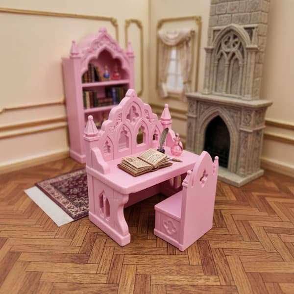 Pink Mini Skrivebordsstol Sæt til Skrivebordslayouts og Dukkehusværelsesudstilling