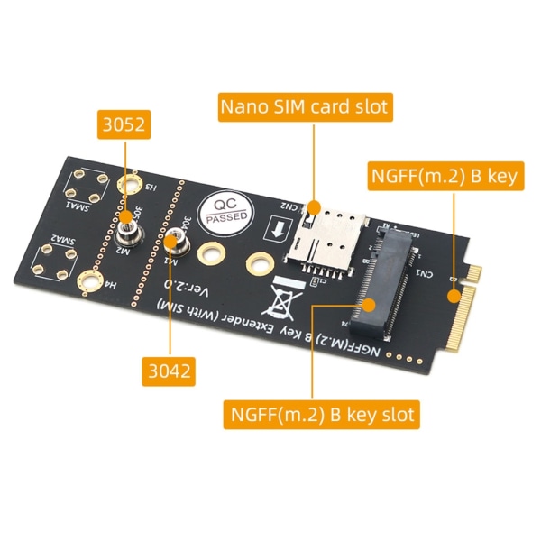 M.2(NGFF) Key B-adapter med NANOSIM-kortplatser Ny version för 3G/4G/5G-modul