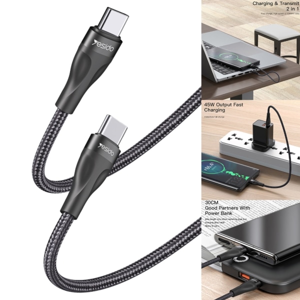 USB C till USB C-kabel Snabbladdningskabel 45W Kort USB C-laddningskabel för telefon 15 mobiltelefon surfplatta USB C billaddare