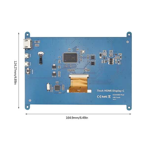 7 in LCD-skärm 1024x600 Upplösning kompatibel för pekskärm IPS Kapacitiv för pekskärmsstödsystem för Ras