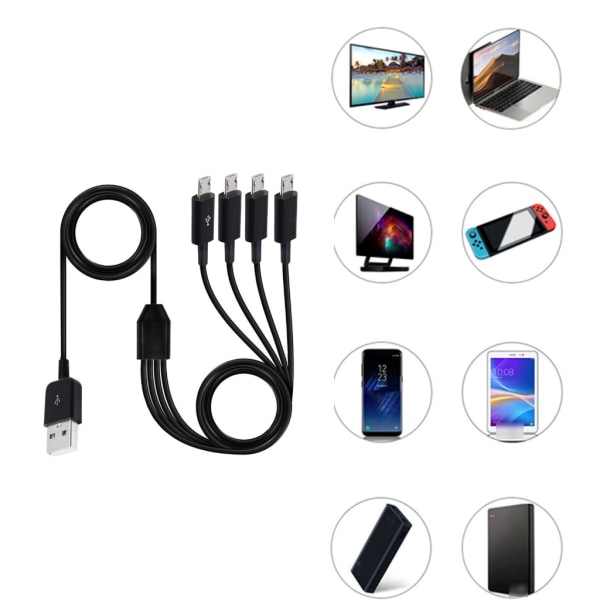 4 i 1 Micro USB -laddningskabel Multi för flera enheter Ladda 4 surfplattor eller telefoner samtidigt Black 20cm