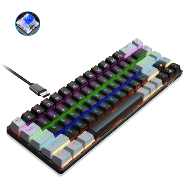 Mini Wired Gaming Mekaniskt Tangentbord 68 Keys LED Bakgrundsbelyst Blå Switch Metall Lysande Tangentbord för Laptop och Gamer Pro