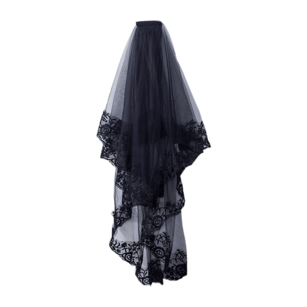 2-tier Kvinder Halloween Cosplay Kostume Sort Mantilla Bryllupsslør Broderi Fl