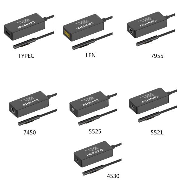 DC15V 65W Typ-C hona till yta hane-adapterkabel för Surface Pro 3/4/5-/6/7/8/X Go 2/3 Laptop 2/3/4 Bok 2/3/4CC 7.4x5.0mm