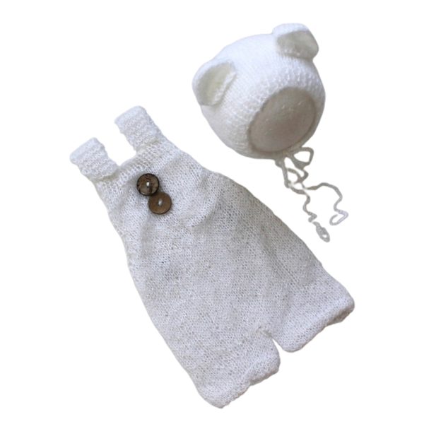 Babyfotograferingsrekvisitter Bjørn Hat Kostume Nyfødte Fotorekvisitter Baby Photoshoot Beanie Babyfotodragt Hæklet Jumpsuit