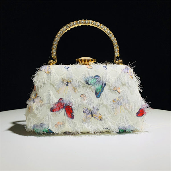 Glittrande Rhinestones Evening Handväska Handväska Butterfly Tofsar Crossbody Bag Blue