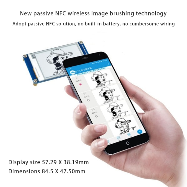 NFC-driven E-bläckskärm 2,7 tums E-pappersmodul Behövs inte Inbyggt batteri Multifunktionell E-bläckskärm