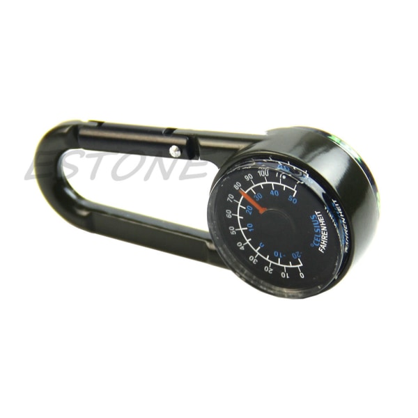 Utomhus multifunktionell vandring metall karbinhake mini kompass termometer nyckelring
