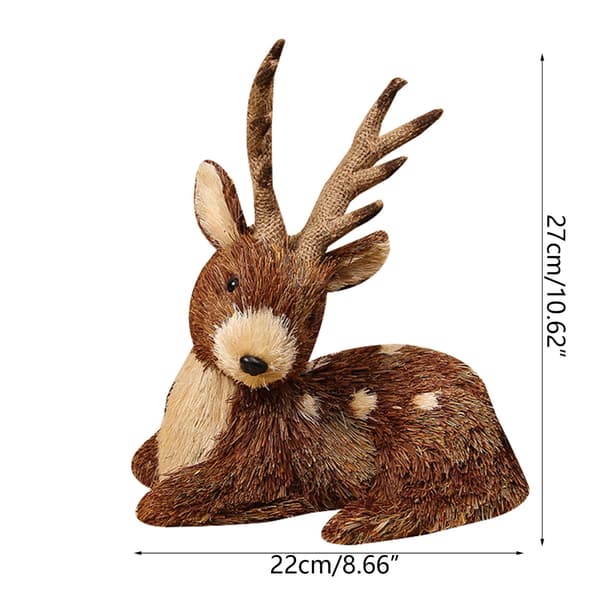 Halm Gräs Älg Ornament Vävd Jul Sittande Rådjur för Docka Djurfigur D