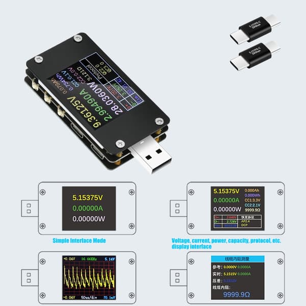 USB-strömmätare för snabbladdningsanalys USB-multimeter USB C-strömmätare