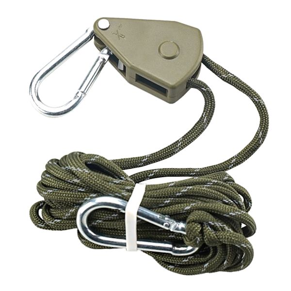 Teltanaru, lukko, talja, säätö, köysi, kiinteä solki, räikkätalja, tuulensalpa Army Green 4m