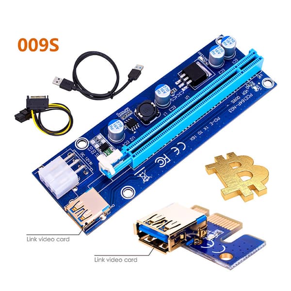 PCIE Riser Gold USB Riser 009S GPU Dual 6Pin Adapter SATA 15pin til BTC Miner