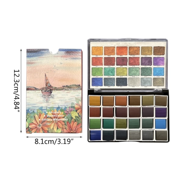 24 färger metalliska akvarellfärger Professionell set för nybörjarmålning på papper Trätyg DIY Nail Art null - 1