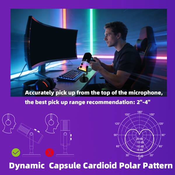 Dynamisk mikrofon i studiokvalitet med stemmekontroller for PC-bruk
