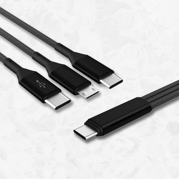 Multi USB -laddningskabel 5V 2A 3-i-1-laddarsladd för med Dual USB-C/Micro-USB P Black 0.2m