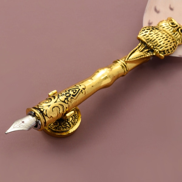 Retro kalligrafi Quill Owl Feather Dip Pen med spets vax sigill stämpel presentförpackning White