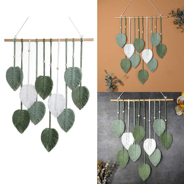 Etnisk Blad Makramé Tapestry Träpärlor Splitsning Drömfångare Väggbonad