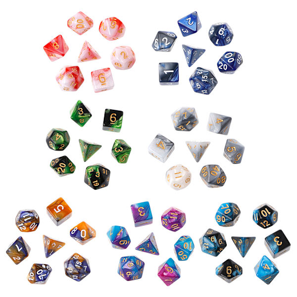 7 st/set Akryl Polyhedral Tärningar För TRPG Brädspel D4-D20 3
