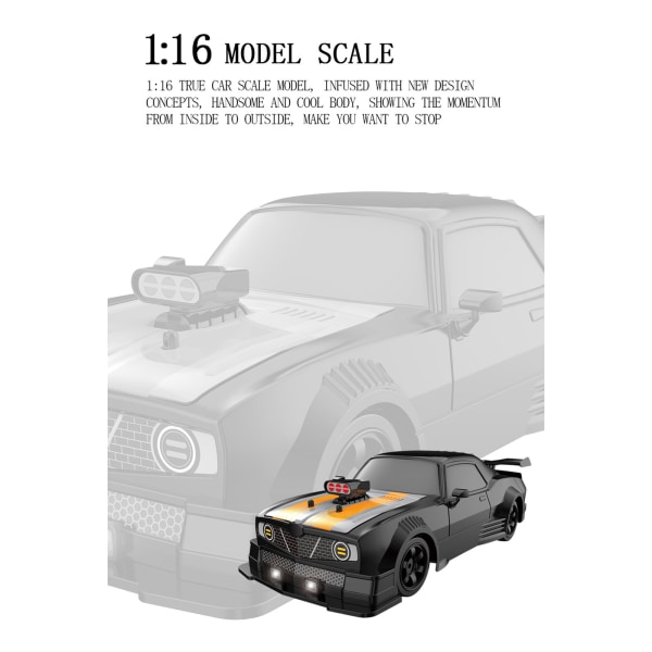 1/16 Fjärrkontroll Drift Car Hobby RC Toy 4X4 modell racingbil med LED-ljus Höggreppsdäck Barn Elektronisk present null - 16A01