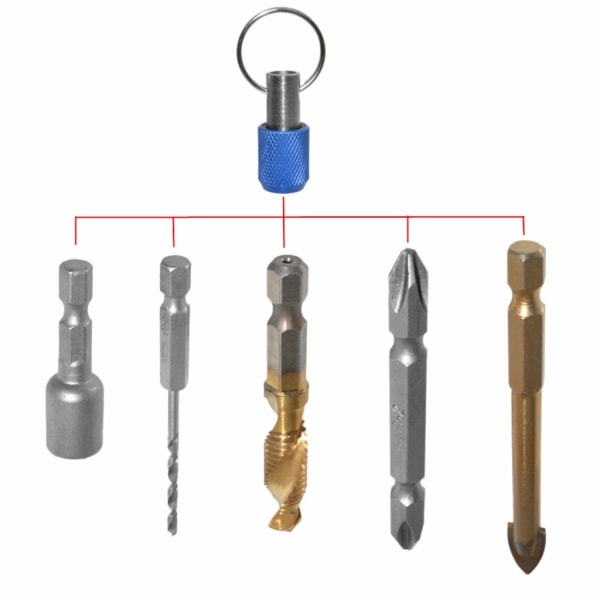 Nyckelring Bitshållare med snabbkoppling 1/4 sexkantsskaft Slagborr förlängningsstång Bärbar borrskruvadapter Kolstål