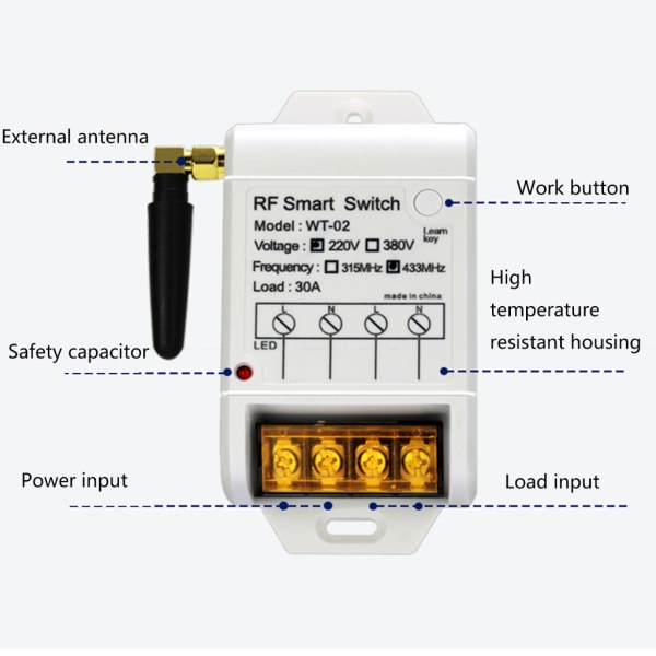 220V 30A reläer Växthusvattenpump Elektriska strömbrytare för belysningsarmatur 315mhz - AC