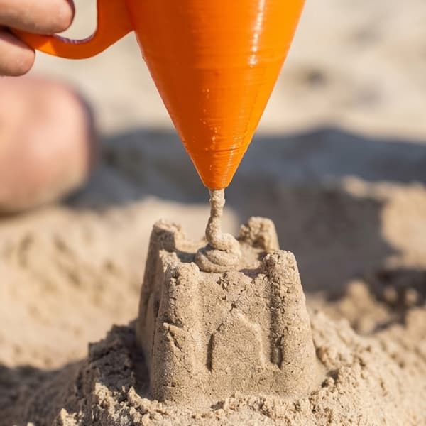 Strandsandtraktleke med sidehåndtak, oransje kjegleformet sandslottmaker