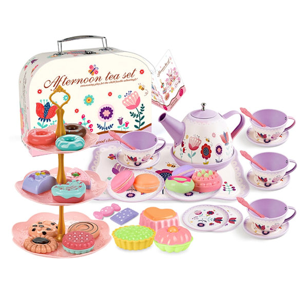 Tea Party Sett Afternoon Teas for Time Lekesett 36-pakning Barnekjøkken Latende leketøy Plastdesserter for gutter Jenter 3-6 år