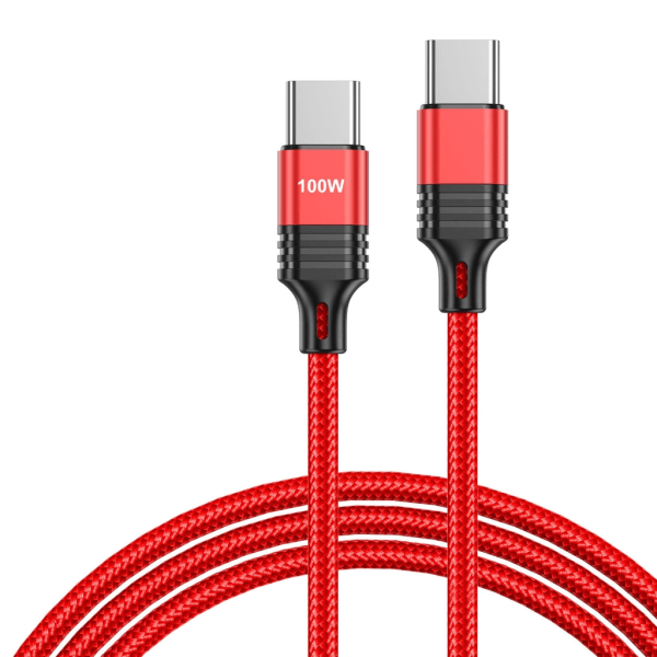 Typ C till Typ C PD 100W-kabel Snabbladdning QC4.0 USB C-datasladd för mobiltelefon bärbara datorer Surfplattor Red 1m