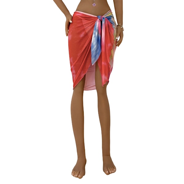 Womens Beach-Sarong Swimsuits Cover-Ups Side Tie Waist Split Wrap Short Skirt Tie dye Pink