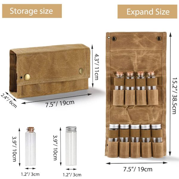 Canvas kryddförvaringsväska med 9 kryddburkar kryddbehållare set för utomhuscamping grill picknick tillbehör Khaki