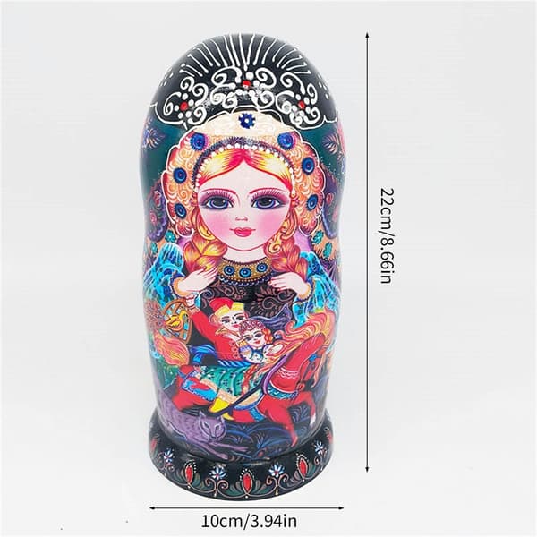 10-lagers ryska \"nesting dolls\" med lackerat mönster, träkonst, folklig Matryoshka