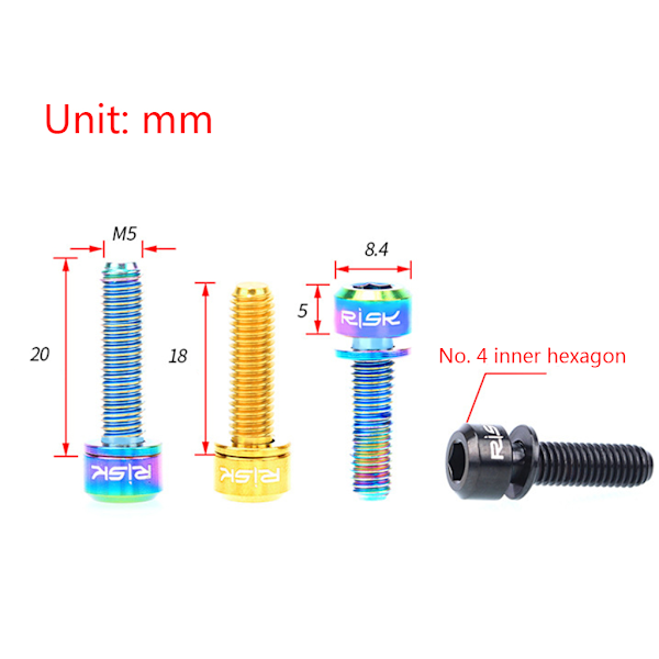 6 kpl Vuori ja Tie M5x18/20, Pyörän Varren Kiinnitysruuvit, Etuhaarukka Titanium M5x20