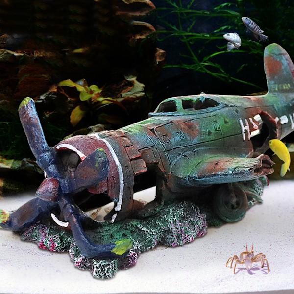 Akvarium Harpiks vragdekorationer Sunken Plane Hideout til fiskehvile til leg