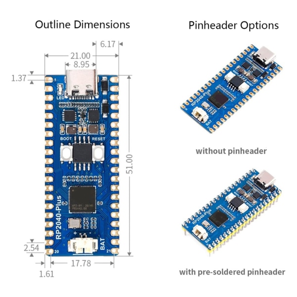 RP2040 Plus MCU-kort med förlödd header DualCore-processor 4MB Flash Onboards DCDC-chip TPS63000 Hög effektivitet
