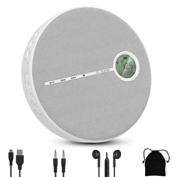 Walkman Player Bluetooth-kompatibel Discman Player med AUX-kabel Grey