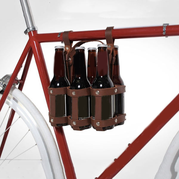 Bæreveske for ølflasker med håndtak, sammenleggbar bæreveske for flasker, rommer 6 flasker Leather brown