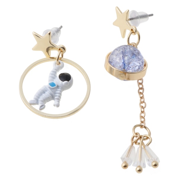 Utsökt tecknad Moon Planet Drop Örhängen 3D Astronaut Spaceman Asymmetriska örhängen Modesmycken för mors dag