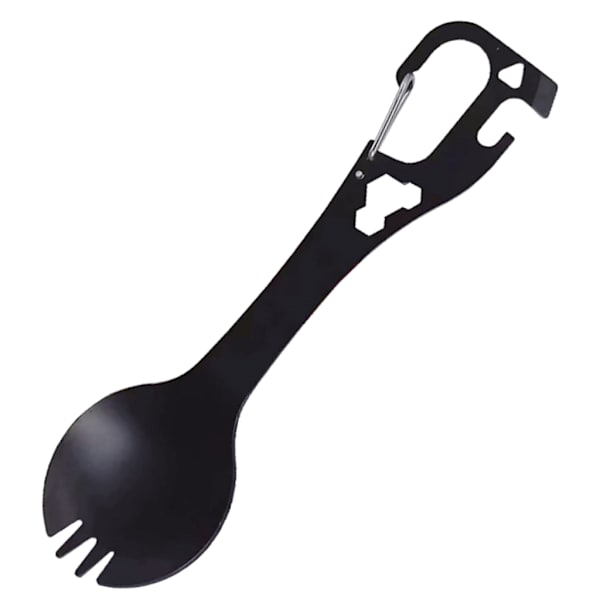5 i 1 rustfrit stål Spork Camping Bestik med ske gaffel flaske dåseåbner Black