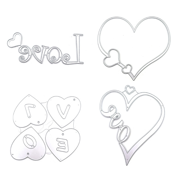 4 stykker skærematricer Hjerte skærematricer Love Heart prægede stencilskabeloner til scrapbog, Valentinsdag håndværk