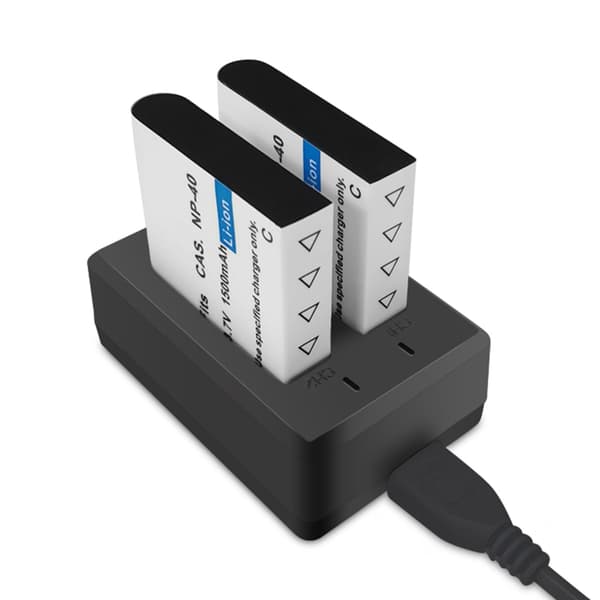 NP40 To-spors litiumbatterilader for CDR10-batteri 5V 2A 10W Micro USB