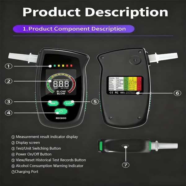 Digital Alkoholmåler Professionel Alkometer med Bip og Indikatorlys