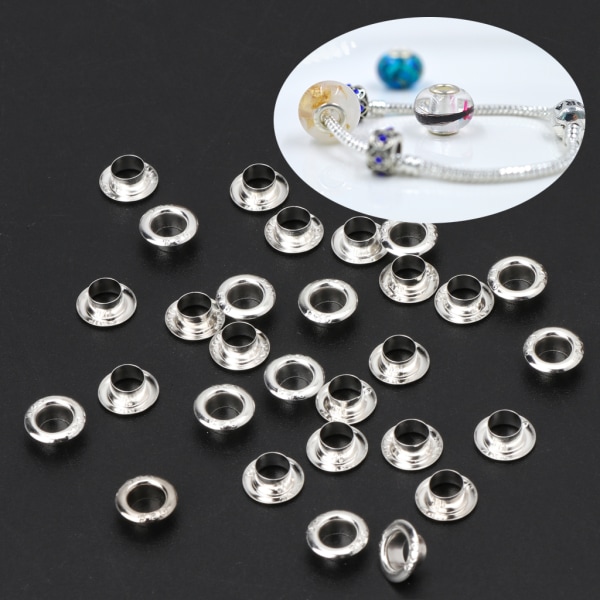 30st silverpläterade släta pärlor Cap stora hål pärlor för smycken gör